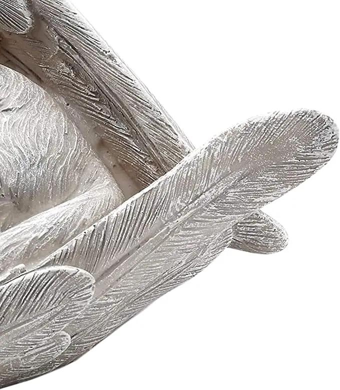 Sleeping Cat Within Angel Wings 8.5 x 5.5 Resin Stone Pet Memorial Figurine, Concrete Grey by GreenHaven Gardens