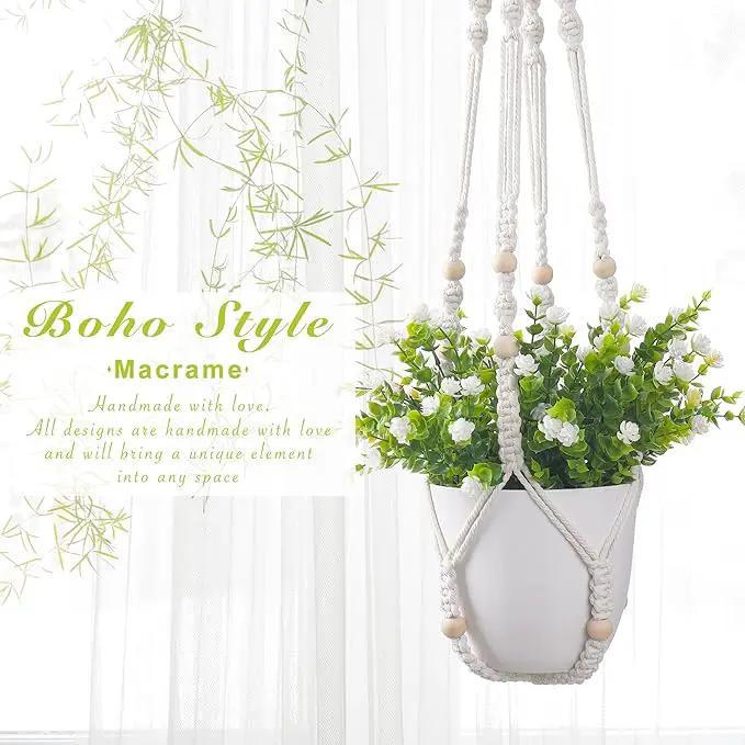 YIBOT 2 Pack Macrame Plant Hanger Indoor Hanging Planter Basket with Wood Beads Decorative Flower Pot Holder No Tassels for Indoor Outdoor Boho Home Decor-35 Inch by GreenHaven Gardens