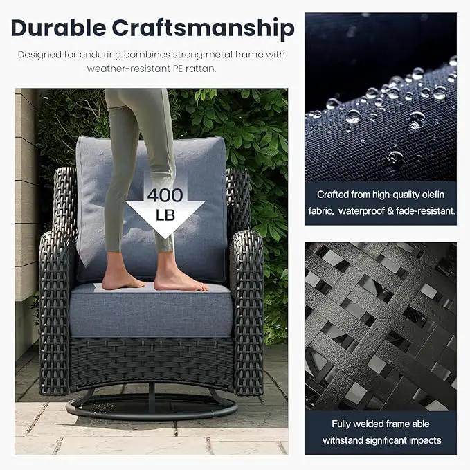 7 Pieces Outdoor Patio Furniture Sets with Rocking Swivel Chairs with 6-inch Thick Cushion and Fire Pit Table for Deck Lawn by GreenHaven Gardens