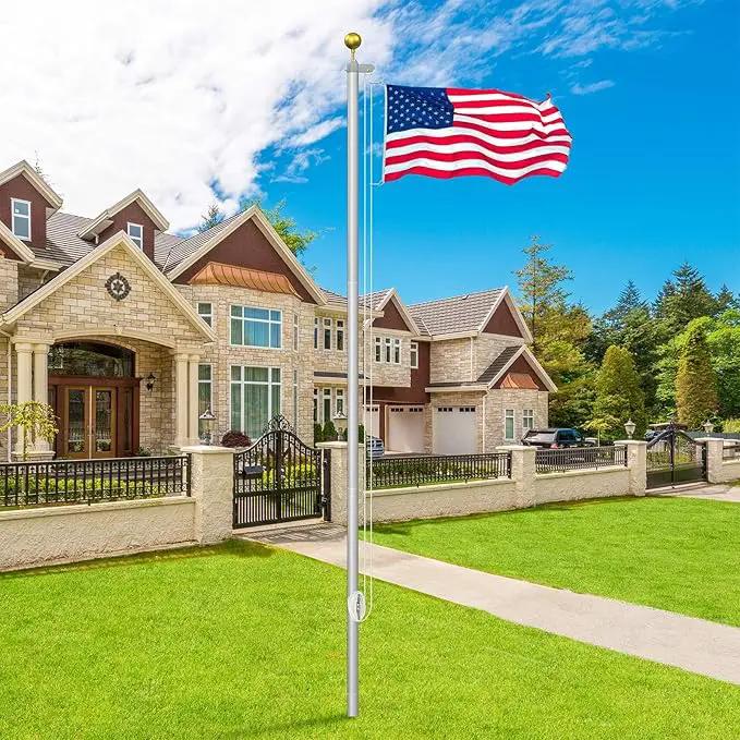 Flag Pole Kit 25FT, 12 Gauge 1.8mm Thickness Heavy Duty Flag Poles with 3x5 American Flag, Silver Flag pole for Outdoor House In Ground, Extra Thick Flagpoles Suitable for Yard and Garden by GreenHaven Gardens