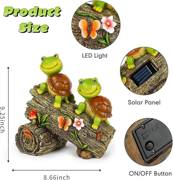 Garden Turtle Figurines Outdoor Decorations, Solar Powered Sweet Frog Face Turtles Resin Statue with 4 LED Lights, Garden Art Spring Fall Winter Christmas Decor for Patio Lawn Yard by GreenHaven Gardens