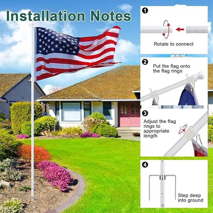 2 Pack Ground Flag Pole for Outside House - 8.5 FT Tangle Free Heavy Duty Flag Pole Kit with Windproof Stand,Outdoor Inground Flag Holder for Yard Garden, Includes Bonus 3x5 American Flag, White by GreenHaven Gardens