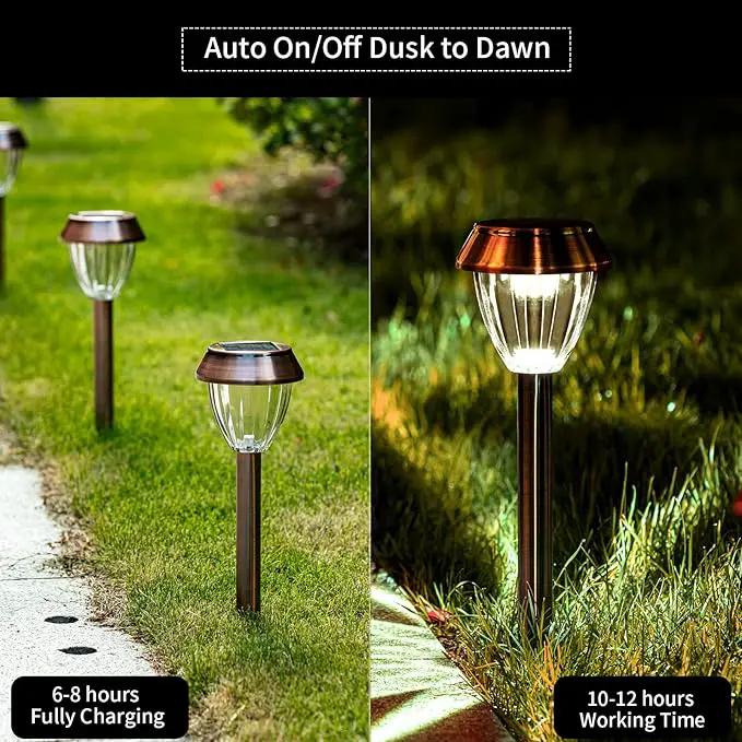Solar Pathway Lights Outdoor Waterproof, 6 Pack Solar Outdoor Lights Bright Up to 12 Hrs, Garden Light LED Landscape Lighting Copper Stainless Steel Walkway Light, Warm White by GreenHaven Gardens