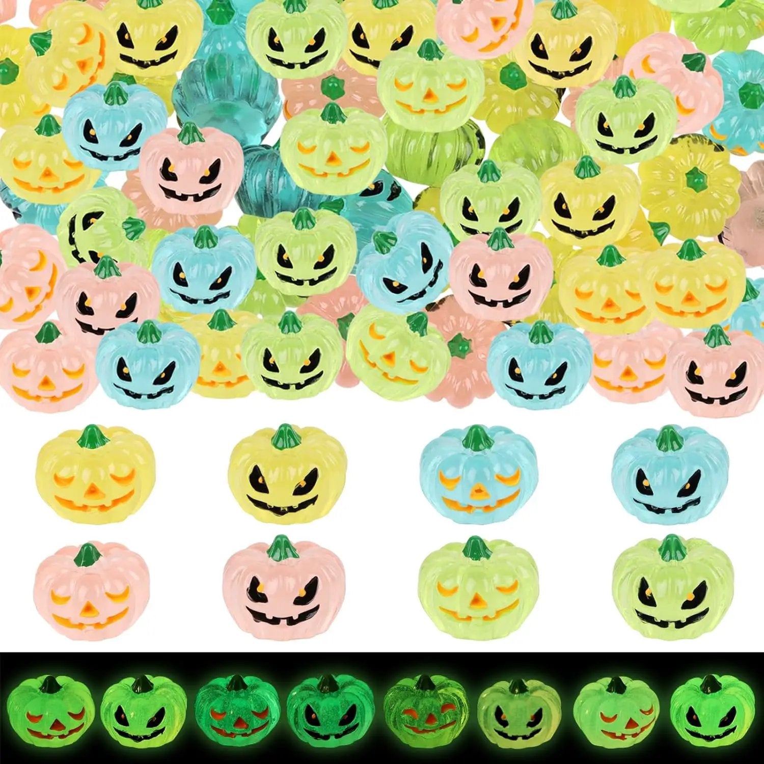 STEFORD 56 Pcs Luminous Resin Pumpkins, Halloween Miniature Figurines Glow in The Dark Mini Tiny Plastic Fake Pumpkin Bulk for Decorating Outside Outdoor DIY Crafts Home Fairy Garden Dollhouse Decor by GreenHaven Gardens