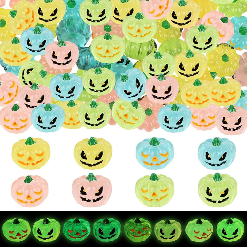 STEFORD 56 Pcs Luminous Resin Pumpkins, Halloween Miniature Figurines Glow in The Dark Mini Tiny Plastic Fake Pumpkin Bulk for Decorating Outside Outdoor DIY Crafts Home Fairy Garden Dollhouse Decor by GreenHaven Gardens