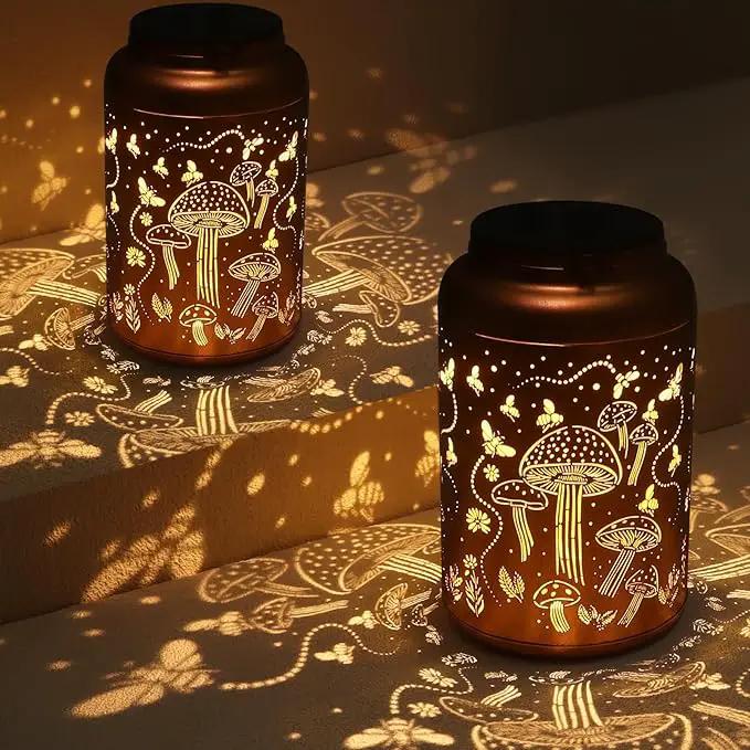 2 Pack Solar Lanterns Outdoor Waterproof, Mushroom Garden Decor Gifts for Women Mom Grandma Hanging Solar Lights Metal Solar Decoration Outside LED Lanterns for Yard, Patio, Lawn by GreenHaven Gardens