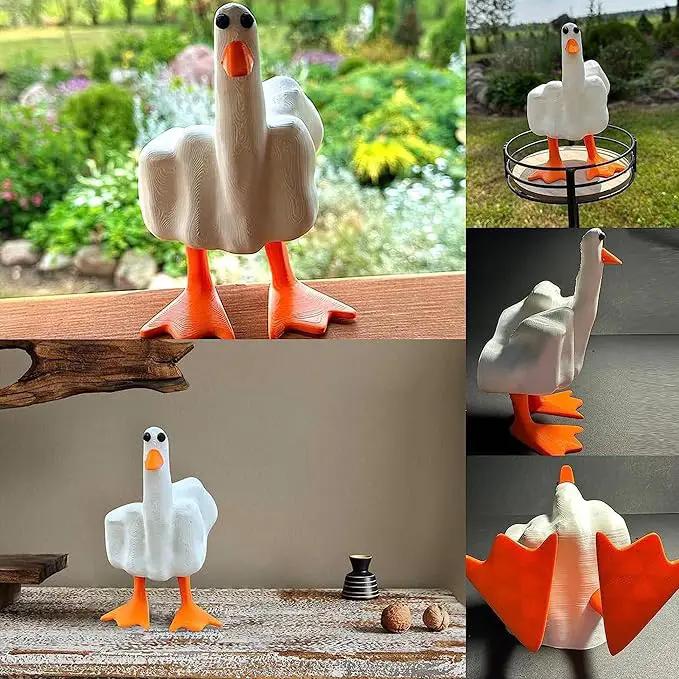Middle Finger Duck You Figurine Middle Finger Desk Decor Funny Garden Decor Statues Figurines Ornaments for Home, Patio, Lawn, Yard, Office, Outdoor Decorations, Garden Gifts (White+Yellow) by GreenHaven Gardens