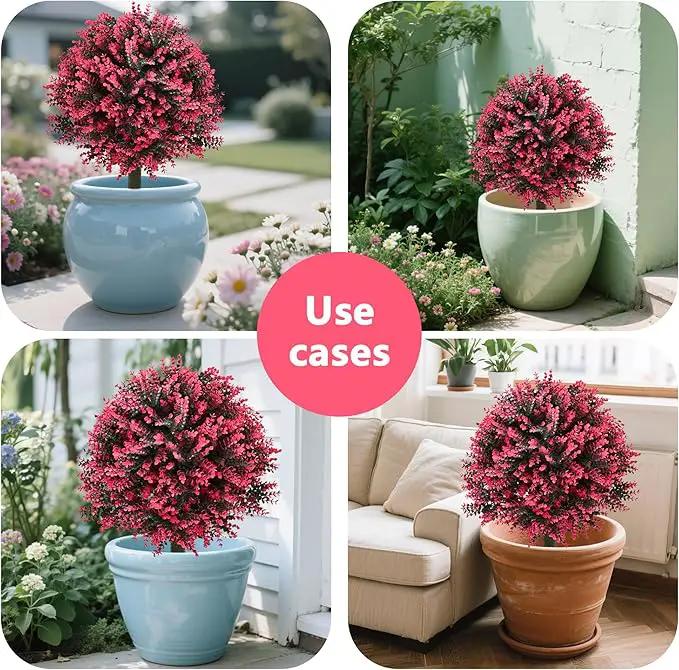 28" Set of 2 Artificial Boxwood Topiary Ball Bush for Outdoor with Ground Spike, UV Resistant Faux Greenery Shrubs, Fake Rose&Green Boxwood Plants for Garden, Yard, Porch, Patio Decor by GreenHaven Gardens