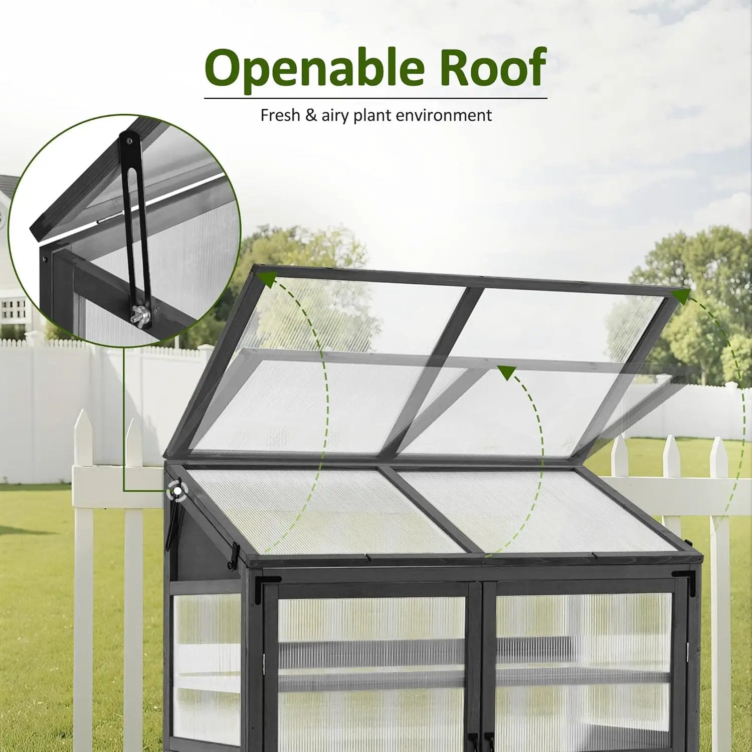 Macrout Cold Frame Greenhouse, Large Wooden Greenhouse Cabinet, Garden Cold Frame with Adjustable Shelves for Outdoor Indoor Use, 1344 (Dark Grey) by GreenHaven Gardens
