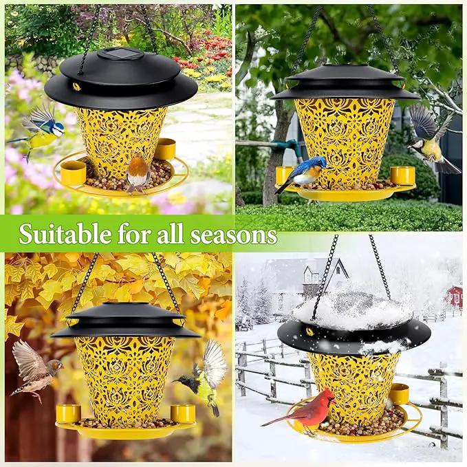 Solar Bird Feeders for Outside Hanging Metal Wild Bird Feeder Solar Lanterns Outdoor Waterproof Garden Decor for Yard Yellow by GreenHaven Gardens