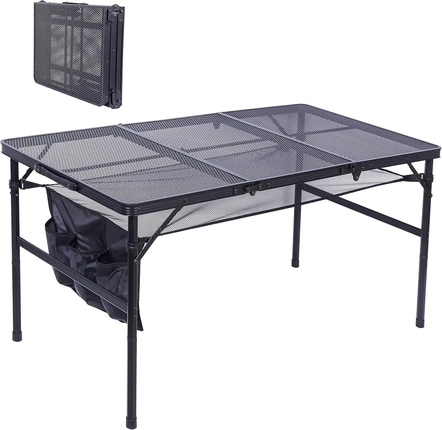 Nice C Table for Grill, Outdoor Table, Camping Cooking Picnic Tables, Card Tables Adjustable Height, Mesh Bag, Carry Handle (47.3” x 23.7“ x 14.7”/24.2“ Black) by GreenHaven Gardens