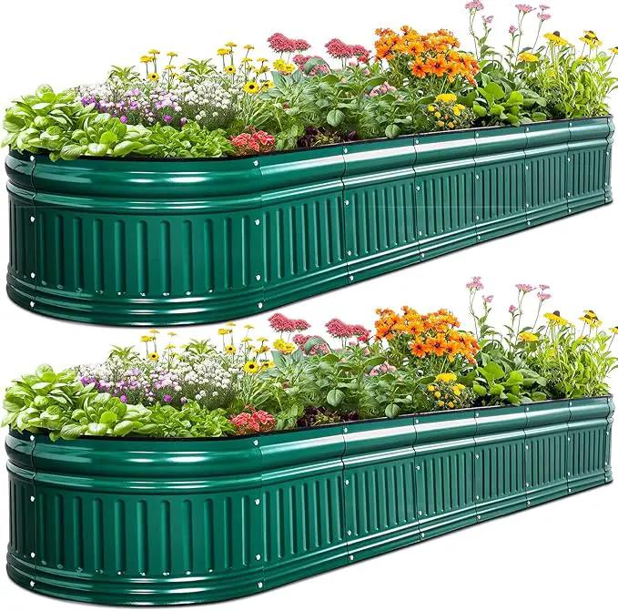 KING BIRD Raised Garden Bed Kit 2025 Upgraded Modular DIY Galvanized Planter Garden Box Outdoor for Gardening, Vegetables, Flowers, Elegant Roman Column Design, 94x24x24 in, Dark Green by GreenHaven Gardens