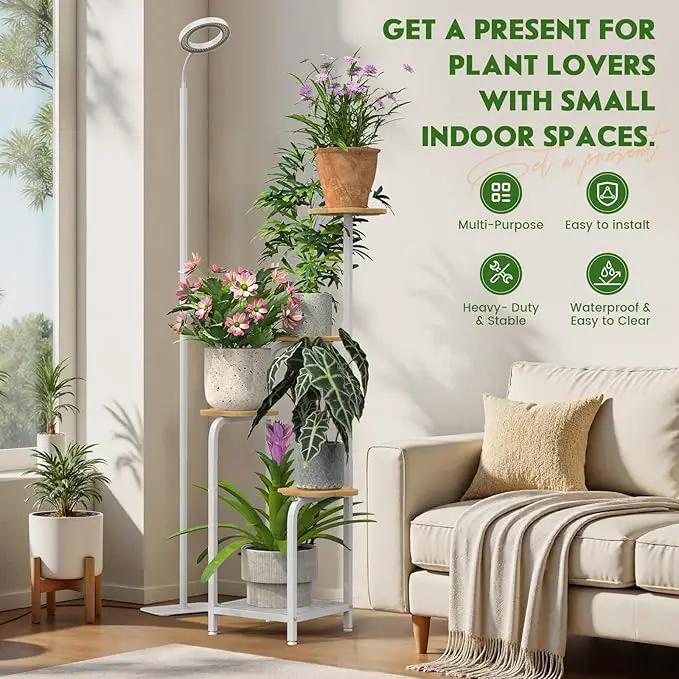TOSKING 48" Tall Plant Stand Indoor with Full Spectrum LED Grow Lights & Timer – 5-Tier Corner Plant Shelf for Home, Office, Balcony (Grow Light 5 Tier-White) by GreenHaven Gardens