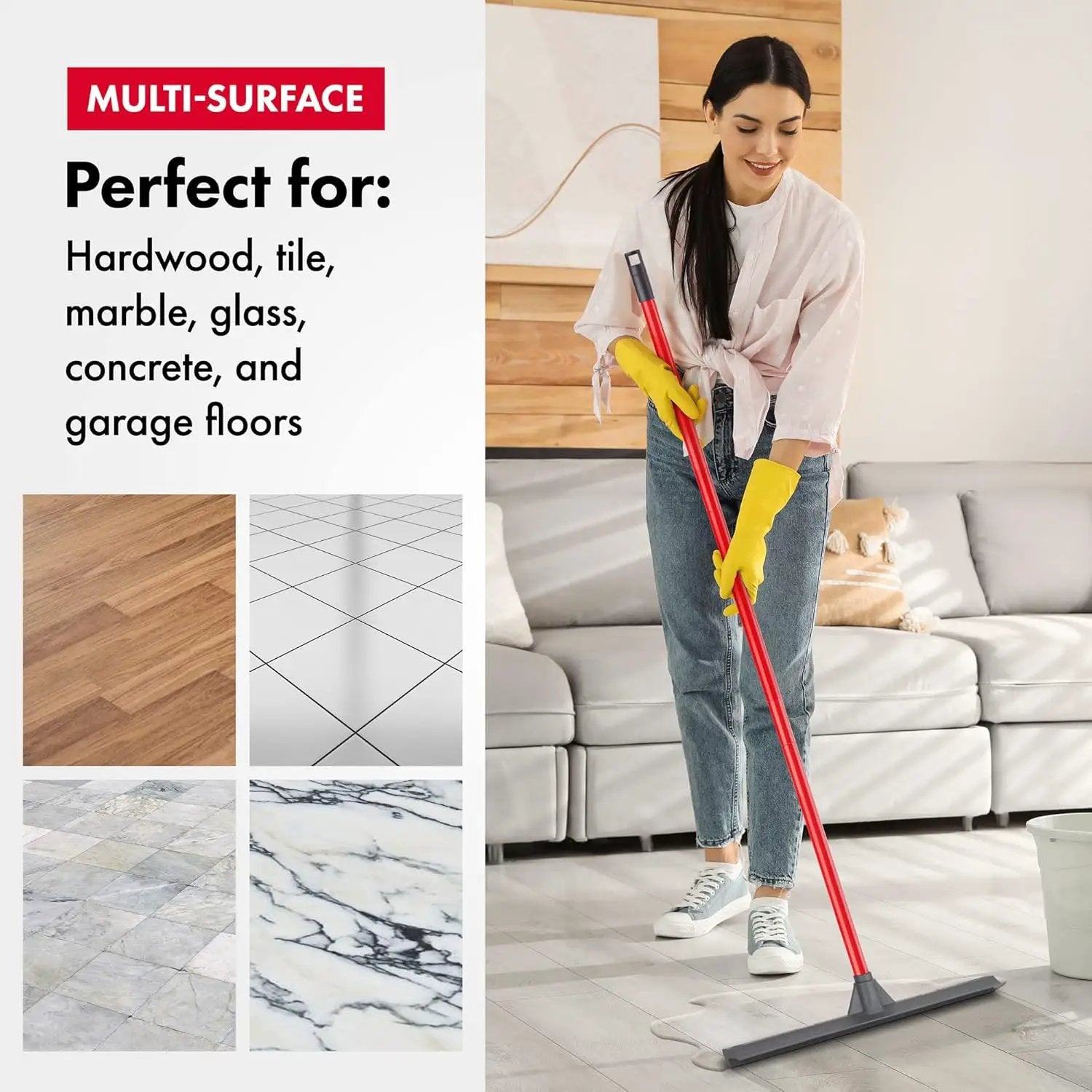 Tyroler Floor Squeegee for Concrete Floor, 17" Heavy Duty Squeegee for Floor, Squeegee Broom for Floor with 55" 4 Part Handle Perfect for Tiles, Marble, Garage, Deck, Patio, Bathroom, Shower, Window by GreenHaven Gardens