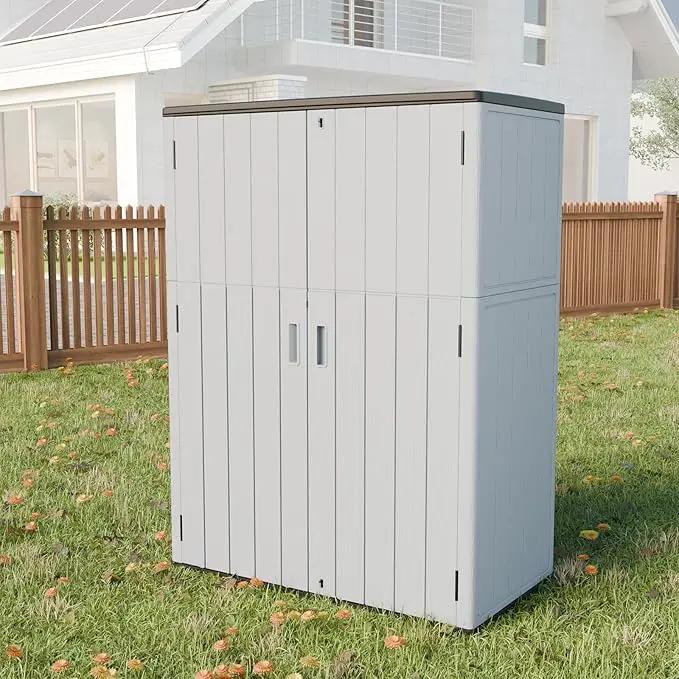 HOMSPARK Outdoor Storage Shed Weather Resistance, Patio Storage Cabinet Lockable Resin Tool Shed for Storage of Bike, Trash Cans, Garden Tools (Light Gray, 66 Cu.ft) by GreenHaven Gardens