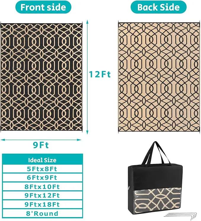 HEBE Outdoor Rug Waterproof 9x12, Reversible Plastic Straw Rug RV Camping Rug, Indoor Outdoor Patio Mat Clearance, Outside Carpet for Porch,Deck,Camper,Balcony,Backyard,Picnic by GreenHaven Gardens