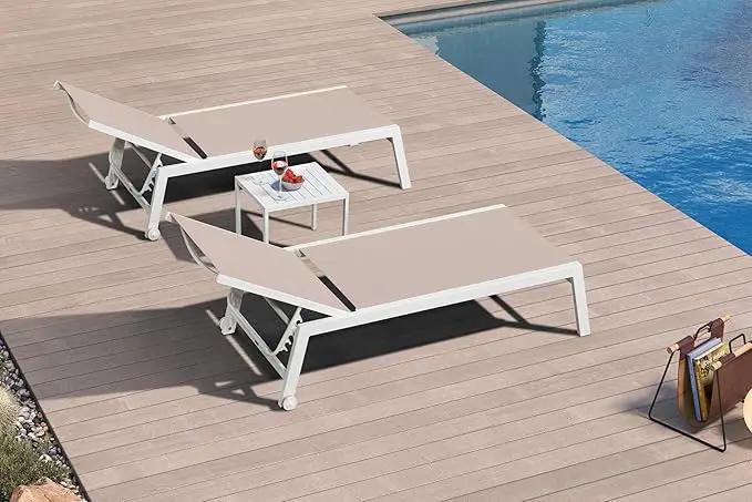 PURPLE LEAF Outdoor Chaise Lounge Set Adjustable Sunbathing Recliner with Side Table for Poolside Beach Outside Patio Aluminum Chaise Lounger Khaki by GreenHaven Gardens