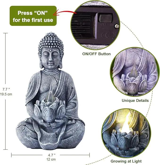 Solar Meditation Buddha Garden Statues: Outdoor Sculpture with Tea Lights Decor for Patio Lawn Yard Art - Gifts for Mom Grandma by GreenHaven Gardens