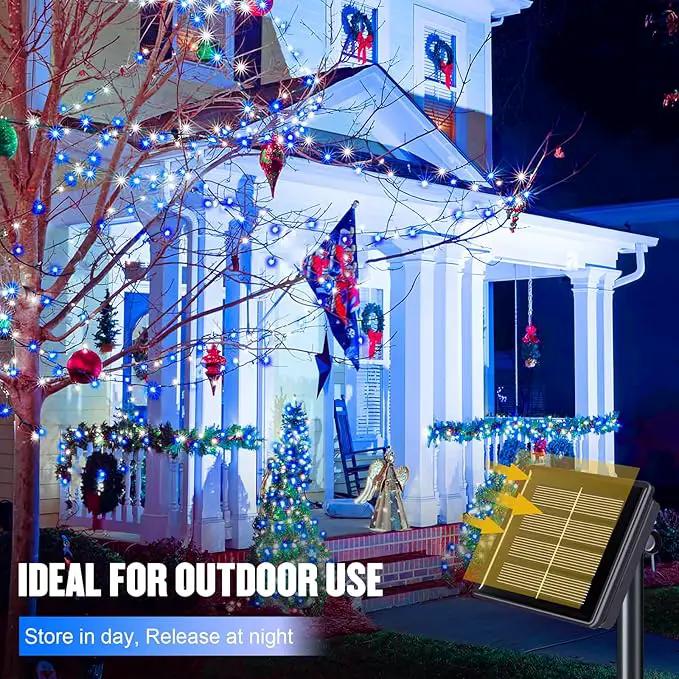 JMEXSUSS 2 Pack Blue and White Solar Christmas Lights, Total 400 LED 151FT Solar String Lights Outdoor Waterproof, 8 Modes Solar Light for Outside Tree Patio Christmas Decorations by GreenHaven Gardens