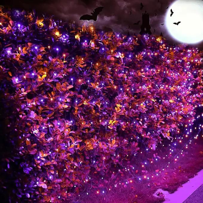 Joomer 12ft x 5ft 360LED Orange Purple Halloween Net Lights Outdoor Mesh lights, 8 Modes Timer Connectable Waterproof Bush Lights Mesh Netting Lights for Halloween Outdoor Decorations (Green Wire) by GreenHaven Gardens