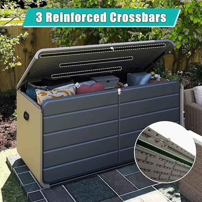 Domi 160 Gallon Resin Deck Box, Waterproof & UV-Resistant Outdoor Large Storage Box Lockable Storage Bin for Patio Cushions Pool Supplies Garden Tools and Delivery Storage by GreenHaven Gardens