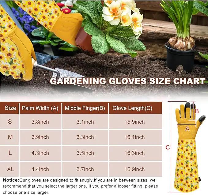 DLY Gardening Gloves for Women, Rose Gloves Gardening Thorn Proof, Long Garden Gloves for Women, Breathable Cowhide Leather Gauntlet (Medium, Yellow by GreenHaven Gardens