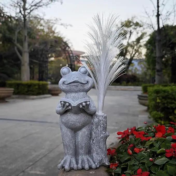 Frog Statue Solar Garden Decor,Resin Frog Statues and Colour Changing Optical Fiber Solar Lights,Outdoor Decoration for Balcony, Garden, Patio, Yard, Lawn,Gifts for Mom Grandma by GreenHaven Gardens