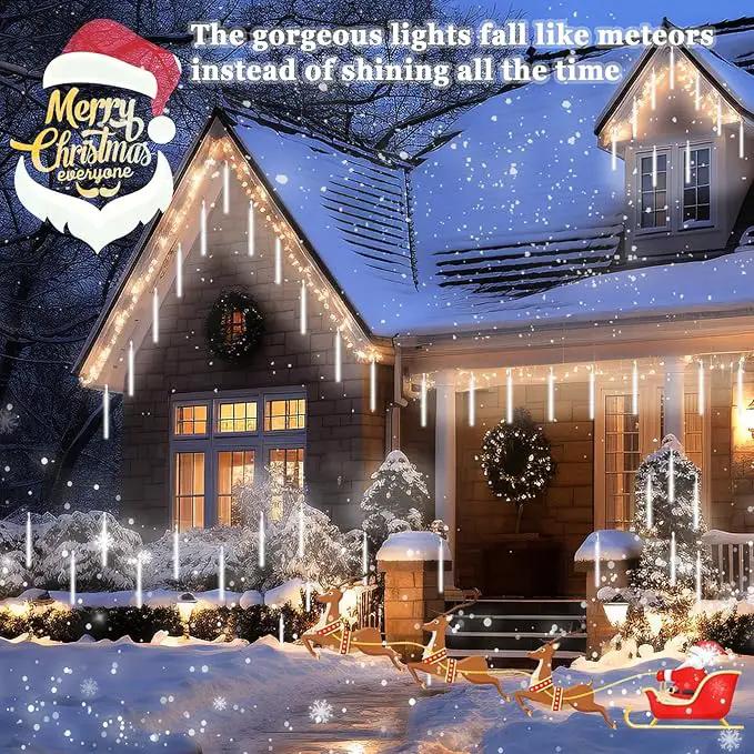 High Brightness 10 Tube 360 LED 12 Inch Meteor Shower Rain Lights Cascading Falling Rain Outdoor Lights for Christmas Roof Eaves Tree Decoration Icicle Raindrop by GreenHaven Gardens