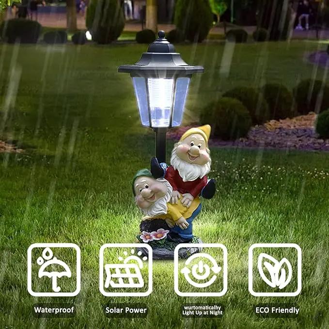 Solar Garden Country Farm Gnomes with Light, Outside-Outdoor Decorations Funny Playing Gnomes for Patio Yard Lawn Walkway Ornaments Clearance Housewarming Gifts for Mom Grandma Birthday by GreenHaven Gardens