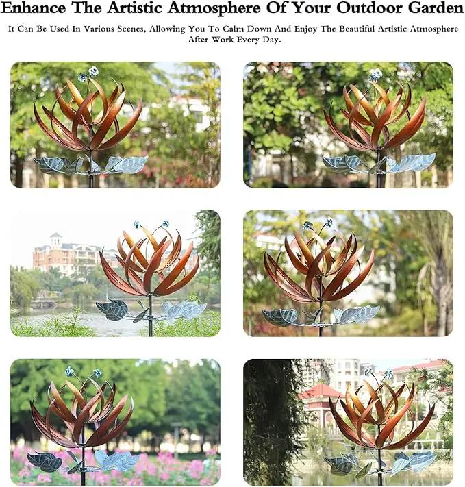 Wind Spinners for Yard and Garden, Wind Spinners Outdoor Large Metal, 84 inch Kinetic Wind Spinner & Wind Sculptures, Windmill Decor(Lotus) by GreenHaven Gardens