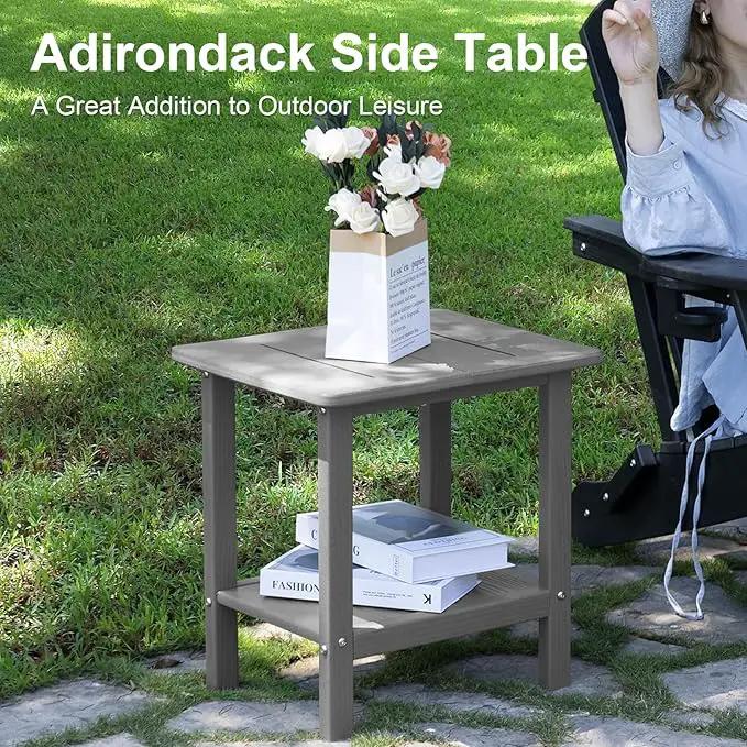 Outdoor Side Table - 2-Tier Storage All Weather Outdoor End Table for Patio - HDPE Morden Easy Maintenance Adirondack Side Table for Pool Porch Balcony Garden Lawn Backyard Outside Indoor by GreenHaven Gardens
