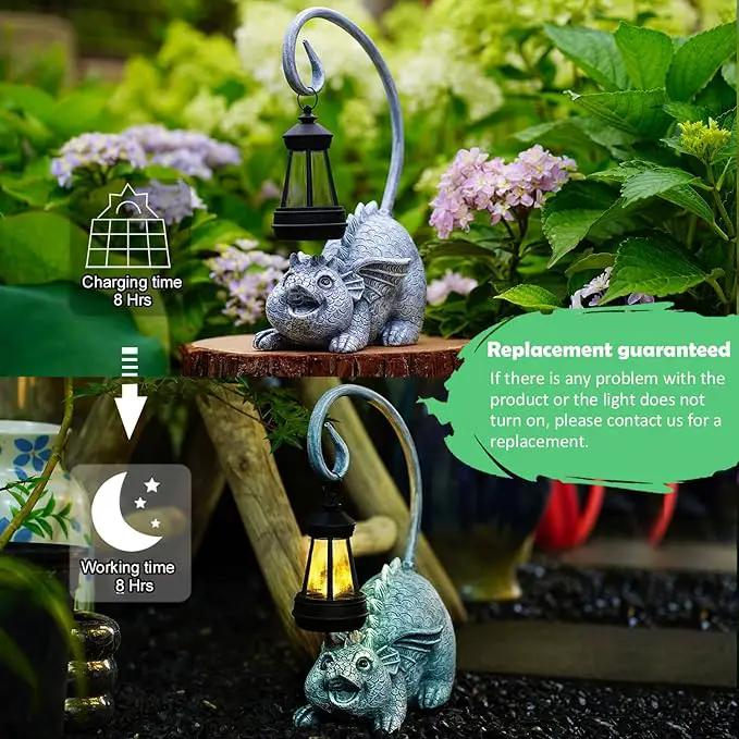 Baby Dragon Statue with Solar Lantern - Dragon Garden Decor and Housewarming Gifts for Mom, Women - Outdoor Dragon Gifts for Yard by GreenHaven Gardens