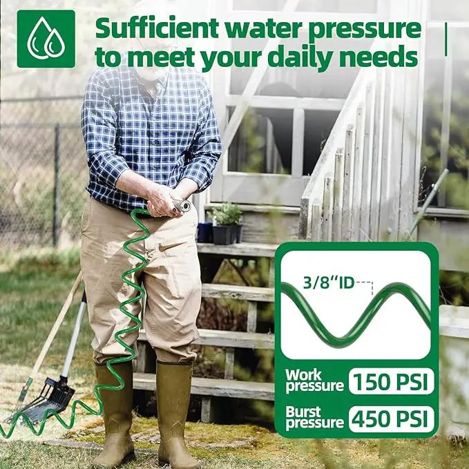3/8" Lightweight Coil Garden Hose 75FT, EVA Flexible Curly Water Pipes with 6-Pattern Spray Nozzle for Boat, Greenhouse, Yard, Patio, Green by GreenHaven Gardens