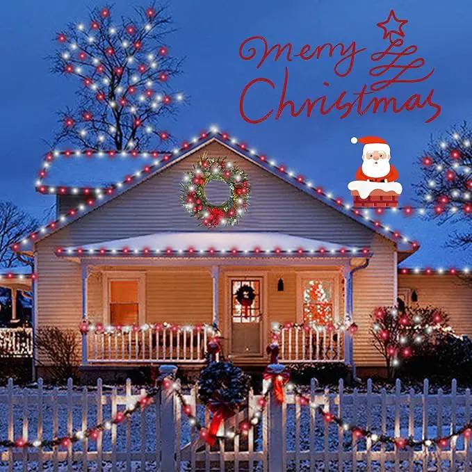 QITONG 4 Pack Red and White Solar Fairy Lights, Each 33ft 100 LED Christmas Lights, 8 Modes Silver Wire Solar String Lights by GreenHaven Gardens