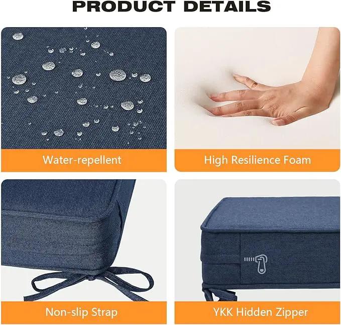 Sunbrella Square Corner Seat Cushions, 19" x 19" x 3", Set of 4, Indoor Outdoor Water Repellent Universal Chair Pads with Ties for Patio Furniture, Garden Dining Chairs, Specrtum Indigo by GreenHaven Gardens
