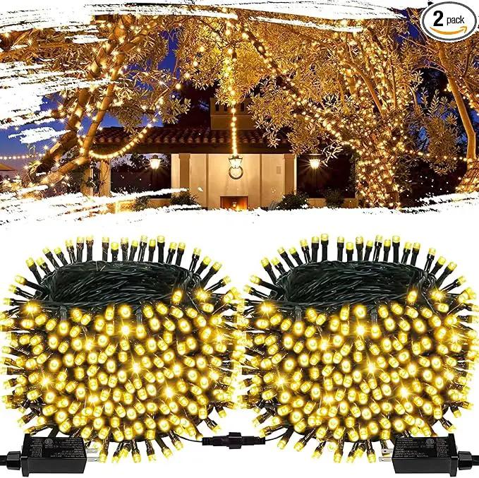 2-Pack Connectable 164FT 400LED Outdoor String Lights Waterproof, Twinkle Lights with 8 Modes, Christmas String Lights Green Wire for Holiday Party Christmas Decorations, Warm White by GreenHaven Gardens