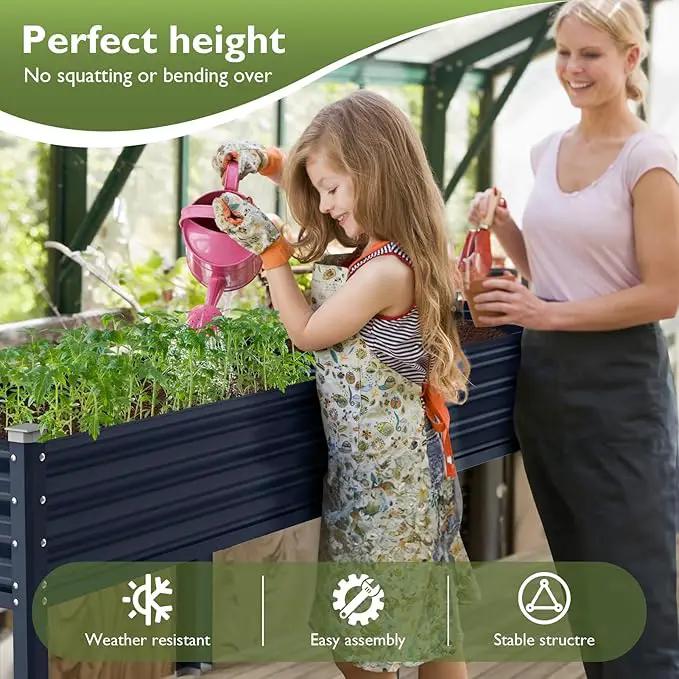 Raised Garden Bed with Legs, 48×24×32in Large Galvanized Elevated Planter Box, Metal Raised Beds for Gardening Backyard Patio Balcony, 400lb Capacity (Navy Blue) by GreenHaven Gardens