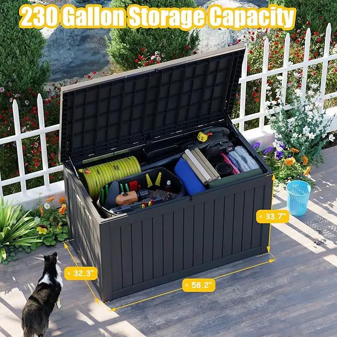 Deck Box - 230 Gallon Large Outdoor Storage box,Waterproof Patio Furniture and Storage Deck - Lockable and UV Resistant, Perfect for Pool and Outdoor Use, Weatherproof Resin, Lockable (Black) - by GreenHaven Gardens
