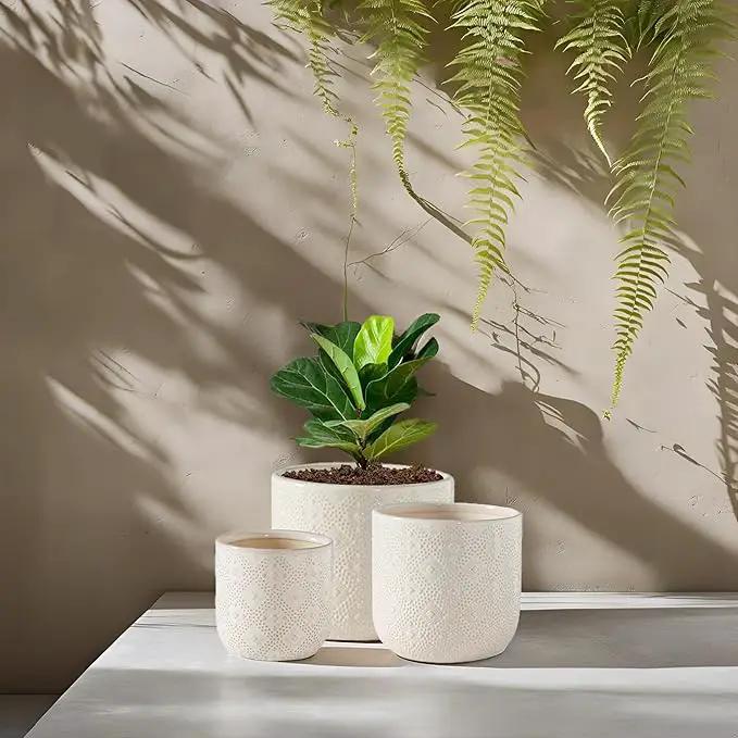 Docrin Ceramic Plant Pots Indoor：6.5+5.3+4 Inch Planters with Drainage Holes for Home /Office - Set of 3 / White by GreenHaven Gardens