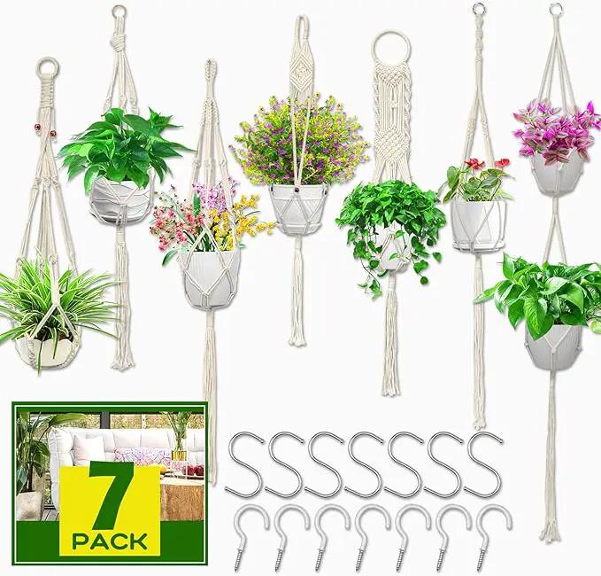 IGaiety Macrame Plant Hanger,7 Pack Plant Hanger Indoor Hanging Macrame Planters with 7Pcs Ceiling and S Hooks-Handmade Macromay Plant Hanger Outdoor Macrame Plant Holder for Boho Home Decor by GreenHaven Gardens