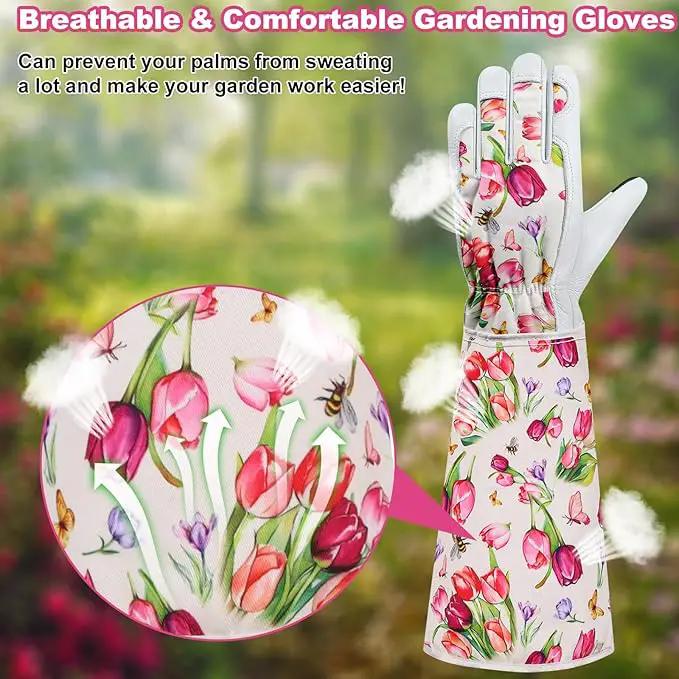DLY Gardening Gloves for Women, Rose Gloves Gardening Thorn Proof, Long Garden Gloves for Women, Breathable Cowhide Leather Gauntlet(Small,White) by GreenHaven Gardens