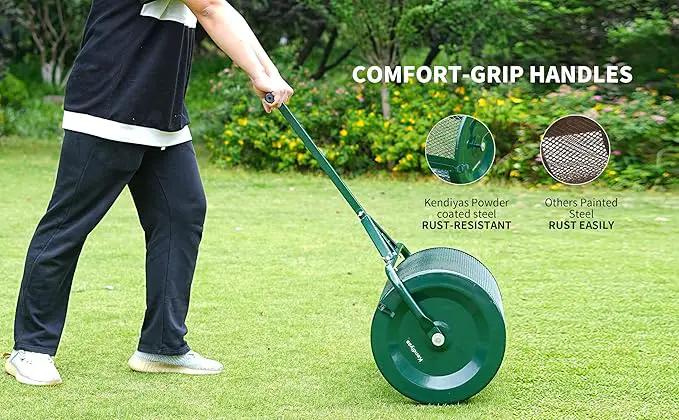 Compost Spreader- 24 inch Peat Moss Roller With improved T shape handle-Lawn & Garden Spreader For Top Dressing Compost, Fertilizer, Mulch And Soil- Strong and Lightweight material for basket by GreenHaven Gardens