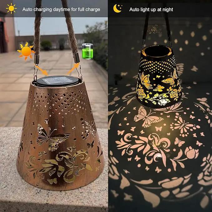 Butterfly Solar Lanterns Outdoor Waterproof, Garden Decor Gifts for Women Mom Grandma Hanging Solar Lights Hollowed-Out Metal Solar Decoration Outside for Patio, Yard, Pathway, Front Porch(1 Pack) by GreenHaven Gardens