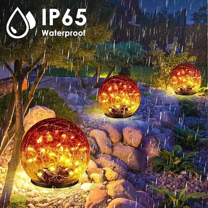 2 Pack Garden Solar Lights Outdoor Decorative, 60 LED Gradient red Cracked Glass Solar Globe Lights, Upgraded Waterproof Ball Lights for Yard Pathway Patio Christmas Outside Decor, 4.73" by GreenHaven Gardens