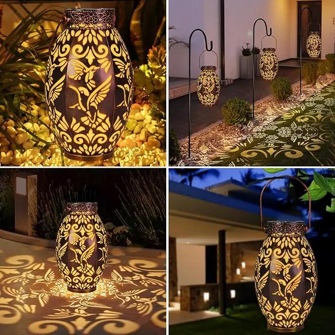 Hummingbird Lantern 2 Pack Solar Lanterns Outdoor Hanging Solar Lights, Upgraded Metal Garden Lanterns - Waterproof LED Decorative Light for Garden Patio Yard Gifts for Mom Grandma Women by GreenHaven Gardens