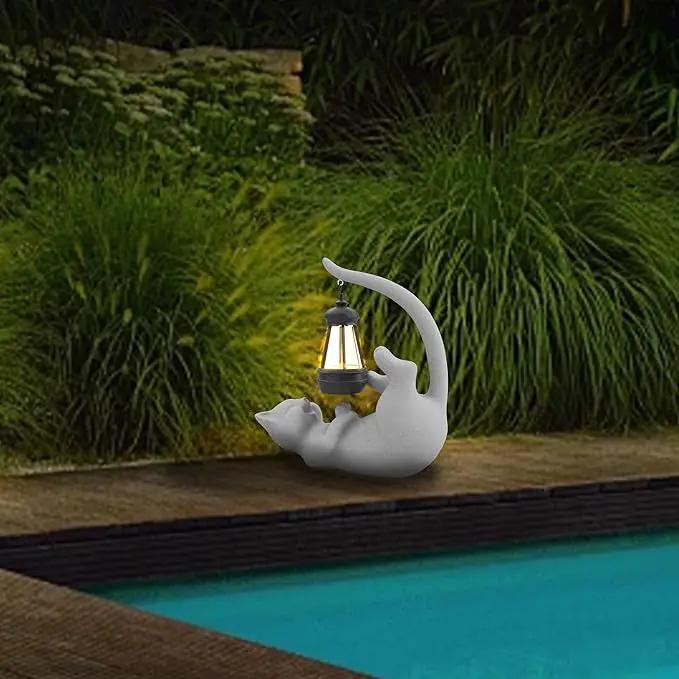 Solar Cat Garden Statue 15 Inch Porch Patio Decor for Outside Yard Decoration Outdoor Unique Housewarming Gardening Birthday Gifts for Cat Lovers Women Grandma by GreenHaven Gardens