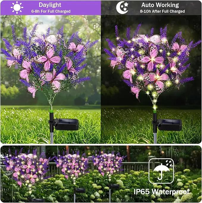 Solar Garden Lights Outdoor, 2 Pack Purple Lavender Solar Butterfly Lights Gardening Gifts for Women, Purple Solar Artificial Flower with Butterfly Purple Garden Decor for Lawn Patio-Warm White by GreenHaven Gardens