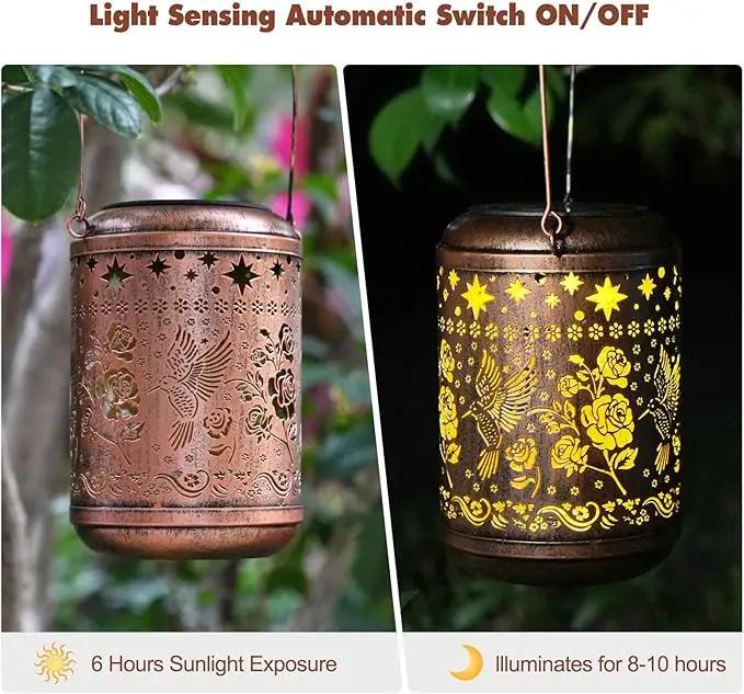 Kaixoxin 2 Pack Solar Garden Decor Metal Lantern Hummingbird Table Lamp Bronze Outdoor Dercoration Great Gift for Women Mon Grandma Hanging Lights for Patio Courtyard Garden by GreenHaven Gardens