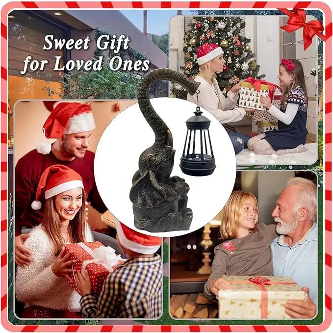 10.6 Inch Statue Elephant with Solar Outdoor Lights for Garden Decor，Lucky Present with Appeal For Birthdays(Man and Women and family)， Unique Housewarming Presents and Yard Decoration. (black) by GreenHaven Gardens