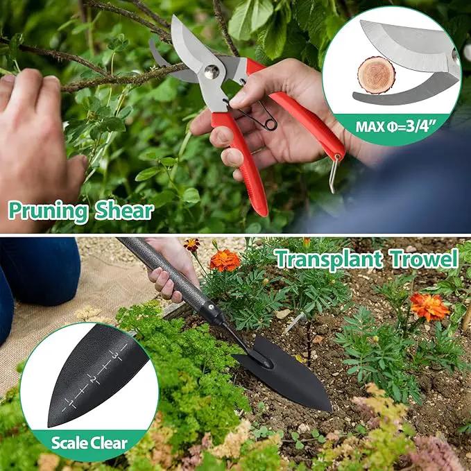 Garden Tool Set,5 Pieces Stainless Steel Heavy Duty Gardening Tool Set with Extendable Long Handle, Include Trowel, Cultivator, Hand Weeder, Pruning Shears, Gardening Gift for Women Kids Men by GreenHaven Gardens
